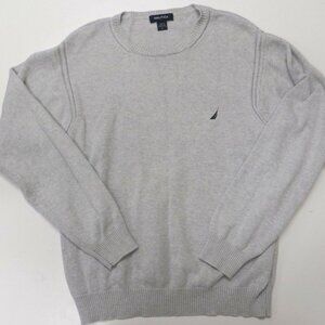 Nautica Sweater Mens Large Solid Gray Cotton‎ Pullover Crewneck